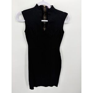 Rolla Caster Bodycon Dress Womens S Black High Neck Keyhole Exposed Zipper‎ Mini